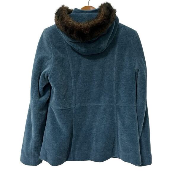 VTG LL Bean Wool Blend Hooded Fur Trim Full Zip Jacket Size M Blue Outdoors - Picture 2 of 11